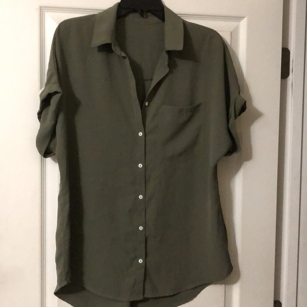 Army green button up blouse large